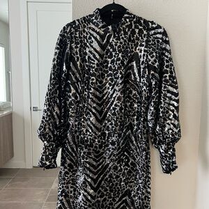 The Kooples Black and Silver Patterned Sequin Dress